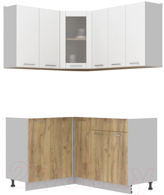 Кухонный гарнитур Интерлиния Мила 12x15 без столешницы (белый платинум/дуб золотой) - фото