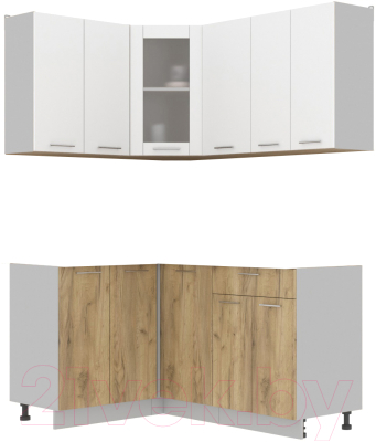 Кухонный гарнитур Интерлиния Мила 12x16 без столешницы (белый платинум/дуб золотой) - фото