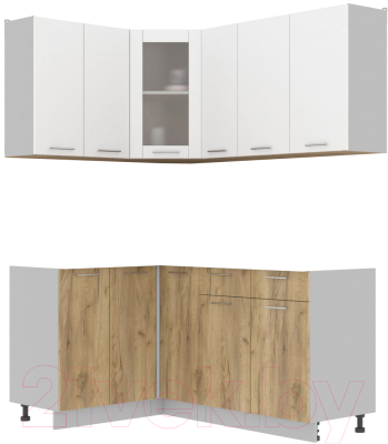 Кухонный гарнитур Интерлиния Мила 12x17 без столешницы (белый платинум/дуб золотой) - фото