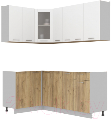Кухонный гарнитур Интерлиния Мила 12x19 без столешницы (белый платинум/дуб золотой) - фото