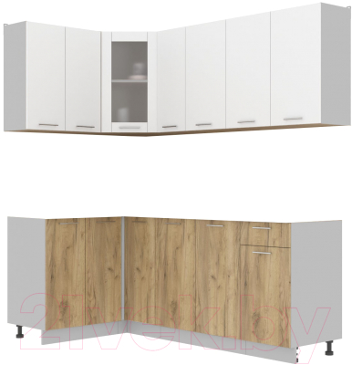 Кухонный гарнитур Интерлиния Мила 12x21 без столешницы (белый платинум/дуб золотой) - фото