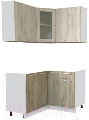 Кухонный гарнитур Интерлиния Мила 12x12 без столешницы (дуб белый/дуб серый) - фото