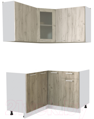 Кухонный гарнитур Интерлиния Мила 12x13 без столешницы (дуб белый/дуб серый) - фото