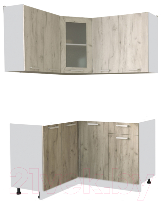 Кухонный гарнитур Интерлиния Мила 12x14 без столешницы (дуб белый/дуб серый) - фото