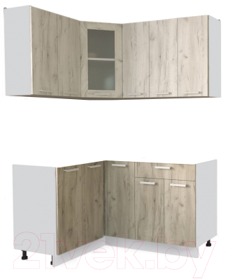 Кухонный гарнитур Интерлиния Мила 12x15 без столешницы (дуб белый/дуб серый) - фото