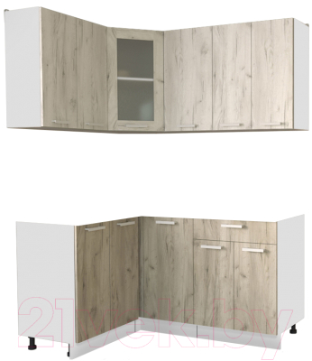 Кухонный гарнитур Интерлиния Мила 12x16 без столешницы (дуб белый/дуб серый) - фото
