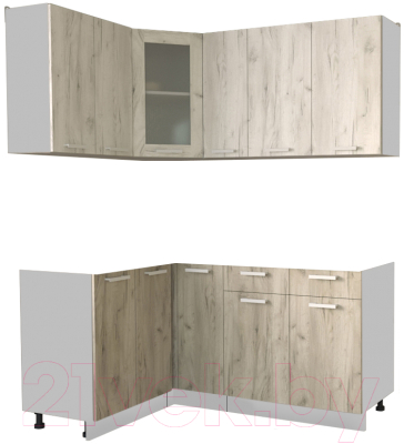 Кухонный гарнитур Интерлиния Мила 12x17 без столешницы (дуб белый/дуб серый) - фото