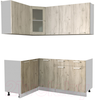 Кухонный гарнитур Интерлиния Мила 12x18 без столешницы (дуб белый/дуб серый) - фото