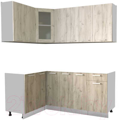 Кухонный гарнитур Интерлиния Мила 12x19 без столешницы (дуб белый/дуб серый) - фото