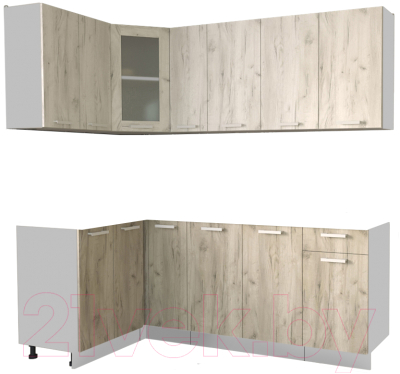 Кухонный гарнитур Интерлиния Мила 12x21 без столешницы (дуб белый/дуб серый) - фото