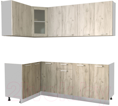 Кухонный гарнитур Интерлиния Мила 12x22 без столешницы (дуб белый/дуб серый) - фото