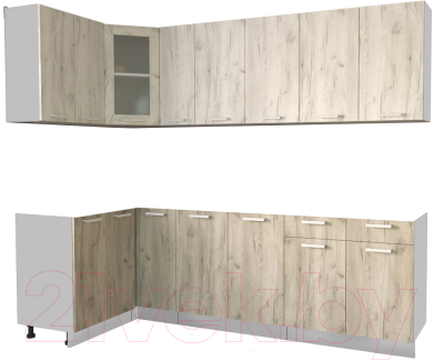 Кухонный гарнитур Интерлиния Мила 12x25 без столешницы (дуб белый/дуб серый) - фото