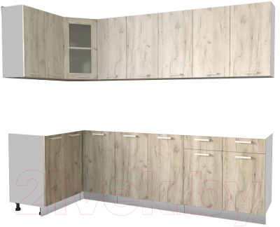 Кухонный гарнитур Интерлиния Мила 12x26 без столешницы (дуб белый/дуб серый) - фото