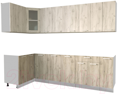 Кухонный гарнитур Интерлиния Мила 12x27 без столешницы (дуб белый/дуб серый) - фото
