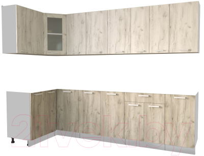 Кухонный гарнитур Интерлиния Мила 12x28 без столешницы (дуб белый/дуб серый) - фото