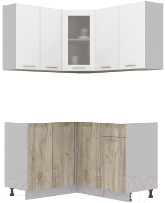 Кухонный гарнитур Интерлиния Мила 12x14 без столешницы (белый платинум/дуб серый) - фото