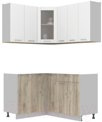 Кухонный гарнитур Интерлиния Мила 12x15 без столешницы (белый платинум/дуб серый) - фото