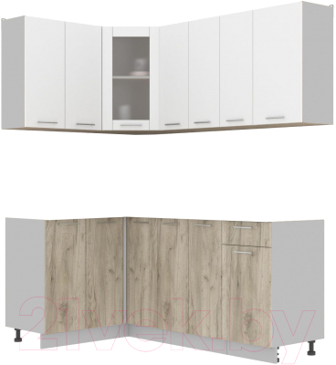 Кухонный гарнитур Интерлиния Мила 12x19 без столешницы (белый платинум/дуб серый) - фото