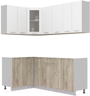 Кухонный гарнитур Интерлиния Мила 12x20 без столешницы (белый платинум/дуб серый) - фото