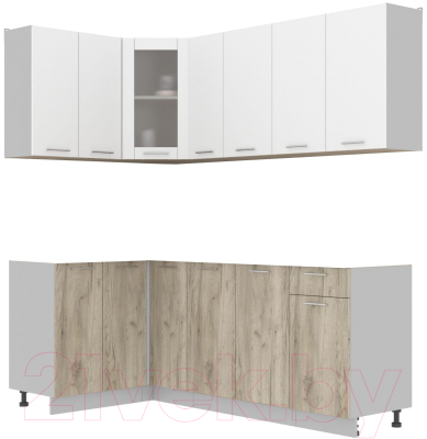 Кухонный гарнитур Интерлиния Мила 12x21 без столешницы (белый платинум/дуб серый) - фото