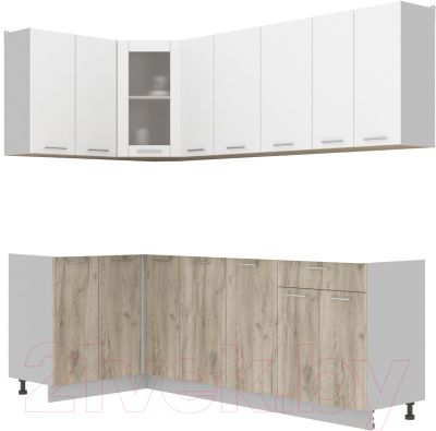 Кухонный гарнитур Интерлиния Мила 12x23 без столешницы (белый платинум/дуб серый) - фото