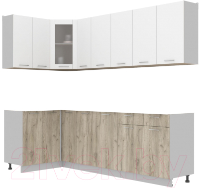 Кухонный гарнитур Интерлиния Мила 12x25 без столешницы (белый платинум/дуб серый) - фото
