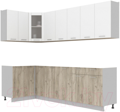 Кухонный гарнитур Интерлиния Мила 12x26 без столешницы (белый платинум/дуб серый) - фото