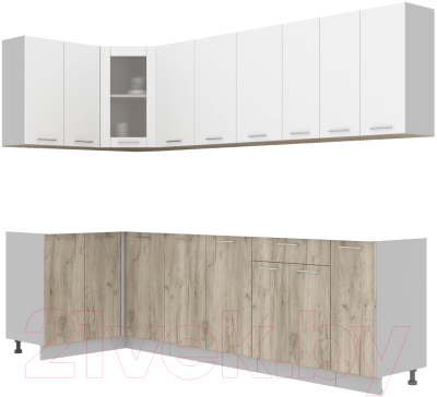 Кухонный гарнитур Интерлиния Мила 12x27 без столешницы (белый платинум/дуб серый) - фото