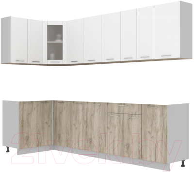 Кухонный гарнитур Интерлиния Мила 12x28 без столешницы (белый платинум/дуб серый) - фото