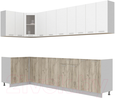 Кухонный гарнитур Интерлиния Мила 12x30 без столешницы (белый платинум/дуб серый) - фото