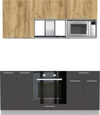 Кухонный гарнитур Интерлиния Мила 1.8 ВТ без столешницы (дуб золотой/антрацит) - фото