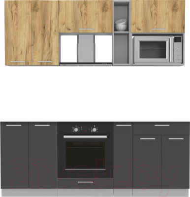 Кухонный гарнитур Интерлиния Мила 2.0 ВТ без столешницы (дуб золотой/антрацит) - фото