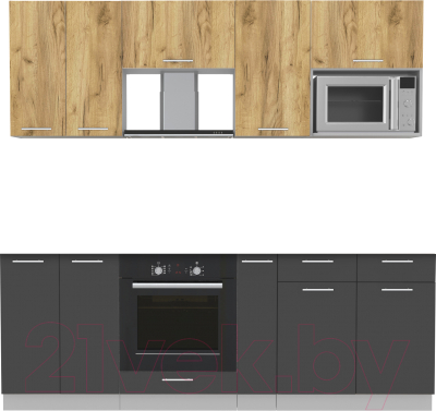 Кухонный гарнитур Интерлиния Мила 2.2 ВТ без столешницы (дуб золотой/антрацит) - фото