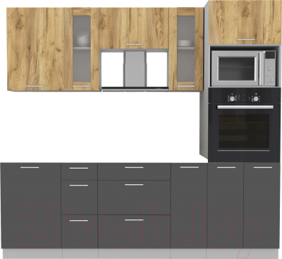 Кухонный гарнитур Интерлиния Мила 2.3 ВТ без столешницы (дуб золотой/антрацит) - фото