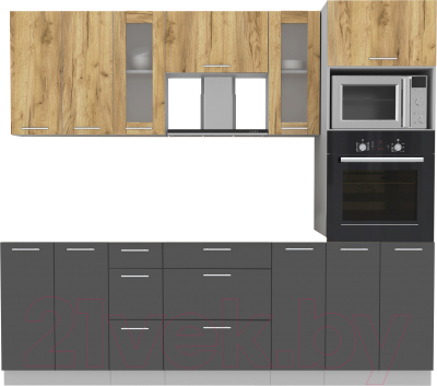 Кухонный гарнитур Интерлиния Мила 2.4 ВТ без столешницы (дуб золотой/антрацит) - фото