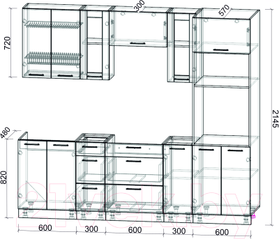 Кухонный гарнитур Интерлиния Мила 2.4 ВТ без столешницы (дуб золотой/антрацит)