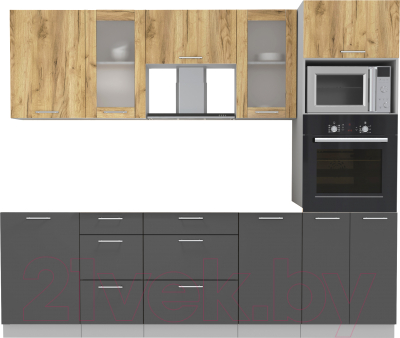 Кухонный гарнитур Интерлиния Мила 2.5 ВТ без столешницы (дуб золотой/антрацит) - фото