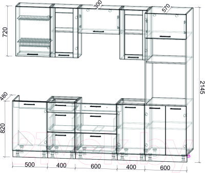 Кухонный гарнитур Интерлиния Мила 2.5 ВТ без столешницы (дуб золотой/антрацит)