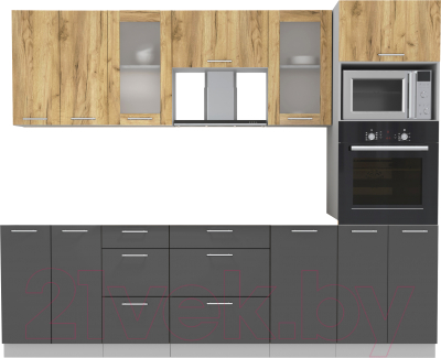 Кухонный гарнитур Интерлиния Мила 2.6 ВТ без столешницы (дуб золотой/антрацит) - фото