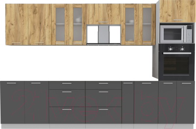 Кухонный гарнитур Интерлиния Мила 3.2 ВТ без столешницы (дуб золотой/антрацит) - фото