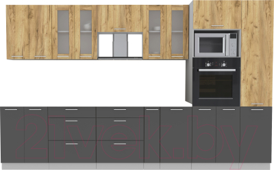 Кухонный гарнитур Интерлиния Мила 3.4 ВТ без столешницы (дуб золотой/антрацит) - фото