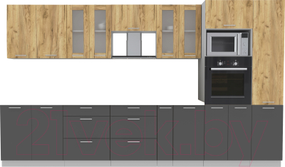 Кухонный гарнитур Интерлиния Мила 3.6 ВТ без столешницы (дуб золотой/антрацит) - фото