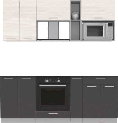 Кухонный гарнитур Интерлиния Мила 2.0 ВТ без столешницы (вудлайн кремовый/антрацит) - фото