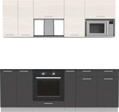 Кухонный гарнитур Интерлиния Мила 2.2 ВТ без столешницы (вудлайн кремовый/антрацит) - фото