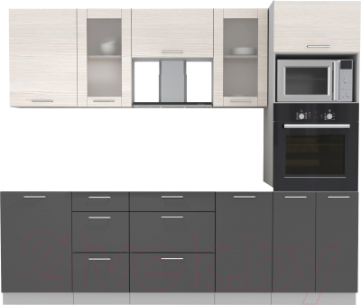 Кухонный гарнитур Интерлиния Мила 2.5 ВТ без столешницы (вудлайн кремовый/антрацит) - фото