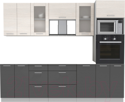Кухонный гарнитур Интерлиния Мила 2.6 ВТ без столешницы (вудлайн кремовый/антрацит) - фото