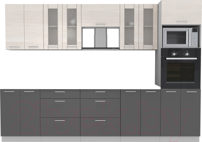 Кухонный гарнитур Интерлиния Мила 3.0 ВТ без столешницы (вудлайн кремовый/антрацит) - фото