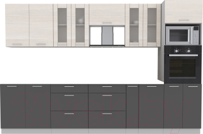 Кухонный гарнитур Интерлиния Мила 3.2 ВТ без столешницы (вудлайн кремовый/антрацит) - фото
