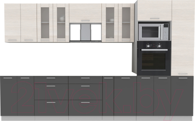 Кухонный гарнитур Интерлиния Мила 3.4 ВТ без столешницы (вудлайн кремовый/антрацит) - фото