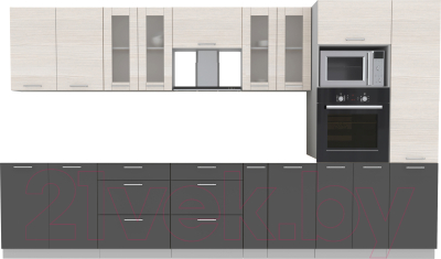 Кухонный гарнитур Интерлиния Мила 3.6 ВТ без столешницы (вудлайн кремовый/антрацит) - фото